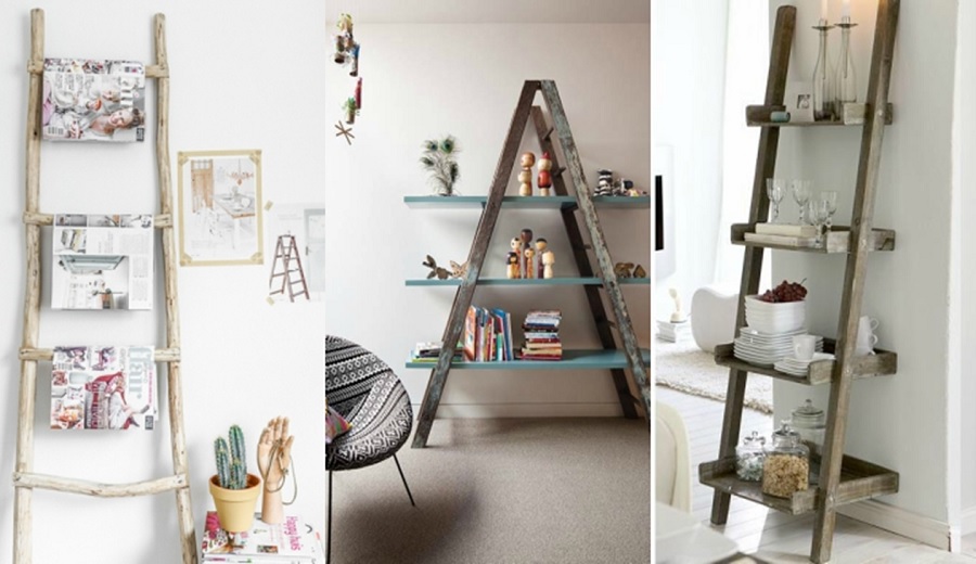 10 maneras de decorar con escaleras vintage ¡Conócelas!  Decoración de  unas, Escaleras de madera, Estanterias de madera