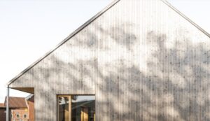 Aerial view of goods warehouse. Logistics center in industrial c