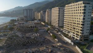 Arquitectura contra terremotos terreno duro, estructura de hormigón y edificios compactos