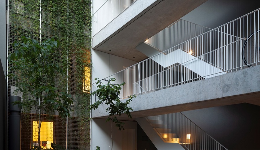 Un patio lleno de plantas, el corazón de un edificio en Colegiales
